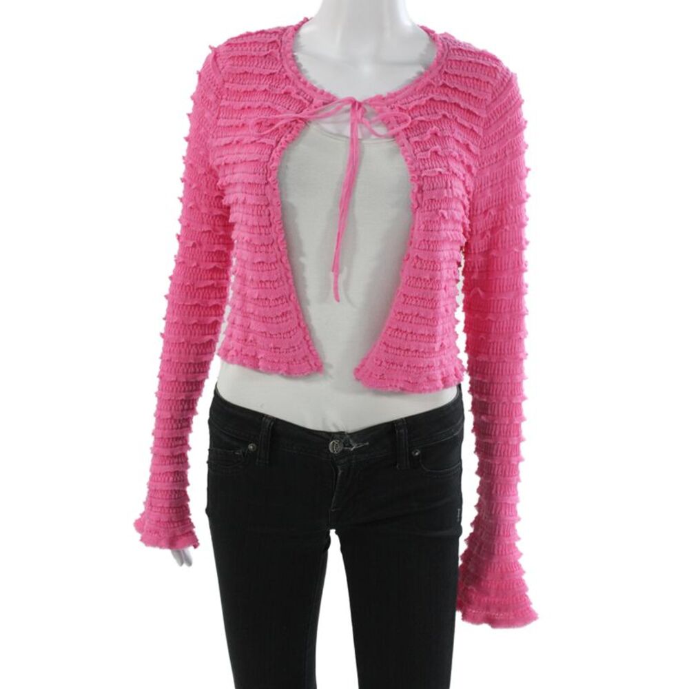 Love Shack Fancy Unisex Pink Long Sleeve Cardigan Round Neck Size S